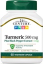 21. Yüzyıl Turmeric 500 mg Plus Black Pepper Extract Vegetarian Capsules, 60 Count