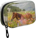 Fustylead Long Mane Horse in Colorful Flower Field Pill Organizer Case with Zipper 2 φορές μια μέρα για τη βιταμίνη και συμπλήρωμα, 7 ημέρες ταξίδι Organizer Ιατρική περίπτωση