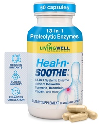 HEAL-N-SOOTHE κοινά συμπληρώματα υποστήριξης - πρωτεολυτικά ένζυμα όπως Bromelain & Papain, με Boswellia, Turmeric & Ginger- προάγει την πρωτεΐνη Digestive Function & Body Defense Wellness- 60 Count (1 Pack)