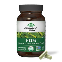 ORGANIC INDIA Neem Leaf Κάψουλες - Βότανο συμπλήρωμα, υποστηρίζει το δέρμα & ανοσοποιητικό υγεία, Vegan, χωρίς γλουτένη, USDA Certified Organic - 90 Count