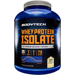 BODYTECH Whey Protein Isolate Powder - με 25 γραμμάρια πρωτεΐνης ανά σερβίρισμα & BCAA's - Ιδανικό για την κατασκευή & ανάπτυξη μυών μετά την προπόνηση, Περιέχει γάλα & σόγια - βανίλια (5 Λίρες)