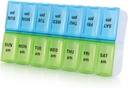 7 Day Weekly Pill Organizer,Large Daily Pill Organizer 2 Times a Day,AM PM Pill Case, Day Night Pill Container 7 Day 14 Karşılaştırmalı Pills Vitamin İlaçları (Mavi+Green)