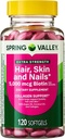 Spring Valley Extra Strength Hair, Skin, & Nails Collagen Support Softgels, 5000 mcg Biotin, 120 Count, Βιοτίνη για Hair Nail Skin Support, Βιταμίνες για γυναίκες