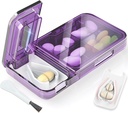 Pill XS Küçük veya Tiny Pills için Splitter. 2-in-1 Travel Pill Box & Pill Splitter - Büyük Kapasite 4 Karşılaştırma Pill Organizer - Detachable Nonslip V-Shaped Pad.