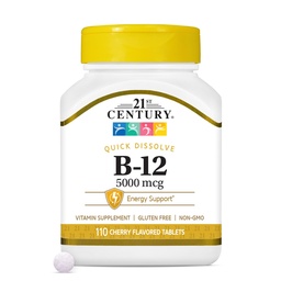 21ος αιώνας B-12 5000 mcg, 110 Cherry Flavored Υπογλώσσια δισκία, 110 κόμης