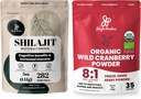 Σκόνες Ζούγκλας Ultimate Vitality Bundle: 5oz Shilajit Powder & 5oz Βιολογικό Wild Cranberry Powder - Ενέργεια, Ανοσολογική Υποστήριξη, Superfood Extracts για Ψήσιμο, Smoothies, USDA Certified