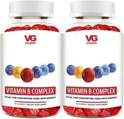 VITA GLOBE B Complex Gummy Βιταμίνες - Φράουλα Γεύση με βιταμίνη C, Νιασίνη, B6, B12 & Βιοτίνη για την ενέργεια, την υγεία της καρδιάς και την υποστήριξη του εγκεφάλου, 120 Count (Pack of 2)