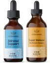 HERBAMAMA Adrenal Support and Super Immune Mushrom Blend Kit - Δέσμη του Liquid Adrenal Support Complex 2 fl oz & Super Immune Mushroom Drops 4 fl oz - Vegan, Non-GMO, Sugar & Alcohol-Free - 2 Pack