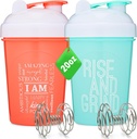 [2 Pack] 20-Ounce Shakeer μπουκάλι με Motivational Quotes (Coral & Mint) 