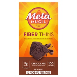 Metamucil Fiber Thins, Psyllium Husk Fiber Supplement, Digestive Health Support and Satisfy Hunger, Σοκολάτα Γεύση, 12 υπηρεσίες
