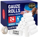 Gauze Rolls - 24 Pack - 4" x 4.1yd Breathable Rolled Gauze - Bireysel olarak Bonus Bant ile yuvarlandı - İlk Yardım Yaralar için Çarpışma - Mummy b
