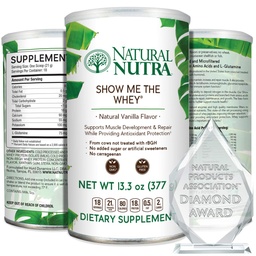Natural Nutra Grass Fed Vanilla Δείξε μου την σκόνη πρωτεΐνης Whey Protein Source Enhance Digestion, βελτίωση ροής υγρών του σώματος, υποστήριξη της υγείας των οστών και ενίσχυση της ανοσίας, χωρίς γλουτένη, χωρίς ζάχαρη, μη GMO, 13.3oz