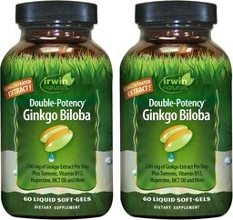 Irwin Naturals Double-Potency Ginkgo Biloba – 60 Liquid Soft-Gels – Υποστήριξη εγκεφάλου, εστίασης και κυκλοφορίας - 2 Pack