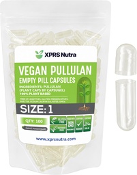 XPRS Nutra Μέγεθος 1 Pullulan Κενές κάψουλες - 100 Count Clean Label Φυτικές κάψουλες Clear Empty Vegan Κάψουλες - Premium Χορτοφαγικά Χάπια - Do-It-Yourself Φυτική κάψα που γεμίζουν