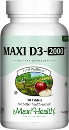 Maxi-Health Βιταμίνη D3 2000 IU - Για υγιή μυϊκή λειτουργία, υγεία των οστών και ανοσοποιητική υποστήριξη – 90 δισκία – Best Kosher συμπλήρωμα για ενήλικες