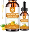 Magnezyum Glycinate Liquid Drops with Citrate & Taurate - Cognition, Kas & Focus, Sıvı Magnezyum Kompleksi D3, GABA, L-theanine, Pineapple Flavor - 1 Fl Oz (2 Pack)