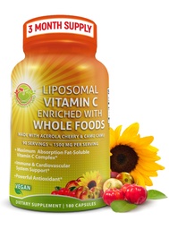 Liposomal Vitamin C Κάψουλες - 1500mg - Φτιαγμένα με οργανικά κεράσια Acerola & Camu Camu, Υψηλής Ικανότητας Βιταμίνη C Λιποσωμικά - Συμπλήρωμα Ανοσολογικής Υποστήριξης, Ενισχυμένη Απορρόφηση & Βιοδιαθεσιμότητα - 180 Μέτρα