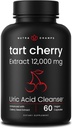 Organic Tart Cherry Extract Capsules 12.000mg - Κατασκευασμένα από Montmorency Tart Cherry συμπυκνωμένο, σέλινο Σπόρος & Bilberry - Καθαρισμός ουρικού οξέος & Κοινή Υποστήριξη - Κάψουλες Vegan