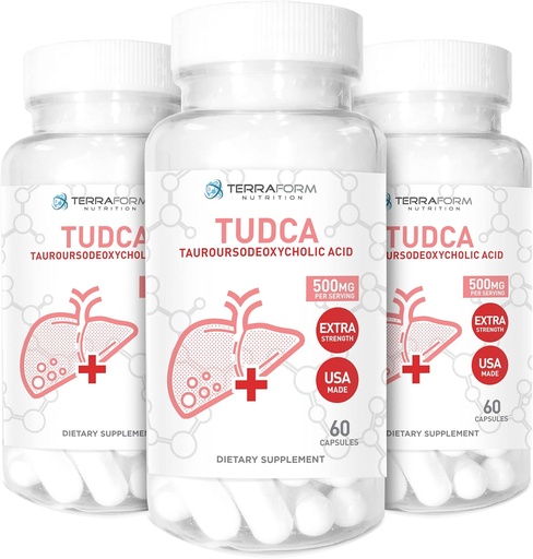 (3 Pack) Terraform Pure TUDCA (Taurussodeoxycholic Acid) - 500mg ανά υπηρεσία - Καθαρή ηπατική υποστήριξη & υγεία - 60 κάψουλες