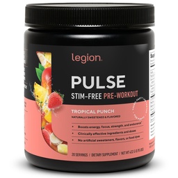 LEGION Pulse Pre workout Supplement - Όλα τα φυσικά Nitric Oxide Preworkout ποτό για την ενίσχυση της ενέργειας, Createine Δωρεάν, φυσικά ζαχαρούχο, Beta Alanine, Citrulline, Alpha GPC (Caffeine Free Tropical Punch)