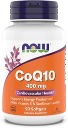 NOW Συμπληρώματα Τροφίμων, CoQ10 400 mg, Φαρμακευτική Βαθμός, All-Trans Form Παράγεται με ζύμωση, 90 Softgels
