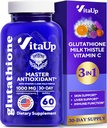 Μειωμένο συμπλήρωμα γλουταθειόνης 1000mg - USA Made Glutathionone Κάψουλες με Βιταμίνη C & Γάλα Γαϊδουράγκαθο για τη φροντίδα του ήπατος, την υποστήριξη του δέρματος & την ανοσοποιητική ευεξία - 60 Count