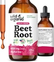 Vahşi & Organik Arıt Kökleri Geri Döndürme - 8000 mg Fresh Beetroot Türet Eşdeğer - 20:1 - Sıvı Red Beets Supplements - 400 mg per Service - Vegan, Alkol & Sugar-Free - 4 f ozzz