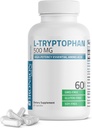 Bronson L-Tryptophan 500 MG Υψηλή ισχύς Απαραίτητο αμινοξύ υποστηρίζει χαλάρωση & θετική διάθεση υποστήριξη μη-GMO, 60 κάψουλες