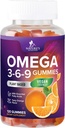 Omega 369 Gummies - Vegan Triple Omega 3 Supplement Gummy - Essential Fatty Acids Oil 3 6 9 Komplek Kalp Desteği ve Kadın, Erkekler ve Hamile, Balık Ücretsiz Non-GMO, Orange - 120 Gummies