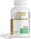 Bronson L-Lysine Ekstra Kuvvet 1000 MG Tablet Yüksek Potency, Immune Support & Supports Collagen Synthesis, Non-GMO, 250 Vegetarian Tabletler
