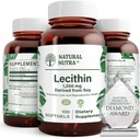Natural Nutra Soy Lecithin 1200 mg Συμπλήρωμα διατροφής - λειτουργία εγκεφάλου, υγεία ήπατος, Hepls υγεία του μαστού, συμπλήρωμα ενίσχυσης μνήμης - χωρίς γλουτένη, BPA-free, 100 Softgels σε ανακυκλώσιμα γυάλινα μπουκάλια