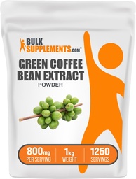 BulkSupplements Πράσινο Coffee Bean Extract Σκόνη - Πράσινο Coffee Bean Συμπληρώματα - Ενεργειακή Υποστήριξη, Χωρίς γλουτένη, 800mg ανά Σερβίρισμα, 1kg (2,2 lbs) (πακέτο των 1)