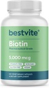 BESTVITE Biotin 5000mcg (120 κάψουλες χορτοφάγων) - Δεν Stearates - Δεν Flow Agents - Vegan - Μη ΓΤΟ - Χωρίς γλουτένη - μαλλιά, δέρμα, νύχια
