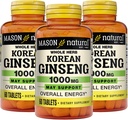 MASON NATURAL Korean Ginseng 1, 000 mg, υποστηρίζει την ενέργεια, την αντοχή & τη ζωτικότητα, 60 δισκία, συσκευασία των 3
