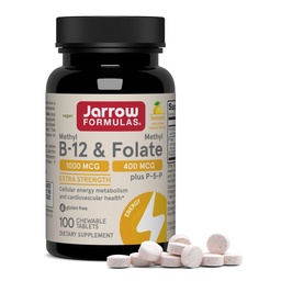 Jarow Formulas Methyl B-12 1000 MCG και methyl folate 400 MCG, Extra Strength, Cellular Energy Μεταβολισμός και Cardiaγγειακή Φόρμουλα Υγείας(1) Με P-5- P, 100 Μασώμενα Δισκία, Μέχρι 100 ημέρες προσφοράς