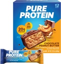 Pure protein Bars, Yüksek Protein, Soritious Snacks to Support Energy, Low Sugar, Gluten Free, Chocolate Peanut Butter, 1.76oz, 12 (Pazar Mayıs Vary)