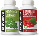 STAY ALIVE Moringa και Berberine Bundle με Ceylon Cinnamon και Bitter Gourd Extract, 240 Vegan Pills, Non-GMO & Gluten Free Berberine HCL Συμπλήρωμα