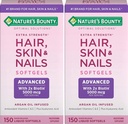 Nature's Bounty Hair, Skin & Nails Hızlı Yayın Softgels, Argan-Infüzyon Vitamin Supplement with Biotin and Hyaluronic Acid, Supports Hair, Skin, and Nail Health for Women, 150 Count (Pack of 2)