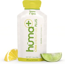 Huma Plus (διπλοί ηλεκτρολύτες) - Chia Energy Gel, λεμόνι, 24 Gels, 25mg καφεΐνη - Στομάχι φιλικό, πραγματική ενέργεια τροφίμων