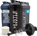 GOMOYO [3-Pack] 28-Ounce Shaker Bottle with Action-Rod Mixer | Protein Shaker Bottle with Motivational Quotes | Shakers for Protein Shakes are BPA Free and Dishwasher Safe | Silver, Blue, & Black
