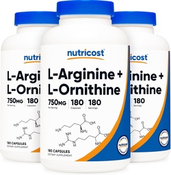 Nutricost L-αργινίνη L-Ορνιθίνη 750mg; 180 Κάψουλες (3 φιάλες)