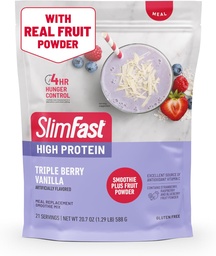 SlimFast υψηλής πρωτεΐνης Smoothie Mix Plus σκόνη φρούτων, υψηλής πρωτεΐνης γεύμα αντικατάστασης σκόνη, Ίνες, βιταμίνη C, 21 εξυπηρετούν, 1,29 Λίρες, Triple Berry Vanilla (συσκευασία Μαΐου Vary)
