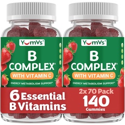 B Complex Gummies with Vitamin C – Great Tasting 1 a Day Energy & Nury System Support for Adults – Vegan, Kosher, Non-GMO Vitamin B Complex Gummies with B12, B6, & Follic Acid – 70 Count (2 Pack)