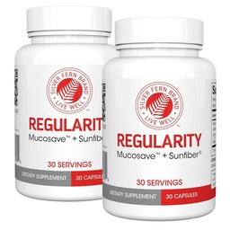 Silver Fern Brand Regularity Digestive Supplement - 2 μπουκάλια = 60 κάψουλες = 60 ημέρες προσφοράς - Mucosave FG (Prickly Pear Polyσακχαρίτες & Olive Leaf Polyphenols) & SunFiber