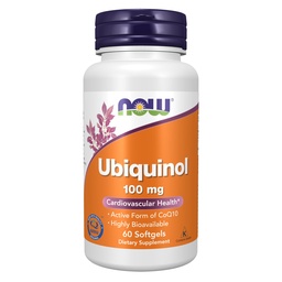 NOW Συμπληρώματα Τροφίμων, Ubiquinol 100 mg, Υψηλή βιοδιαθεσιμότητα (η ενεργή μορφή του CoQ10), 60 Softgels