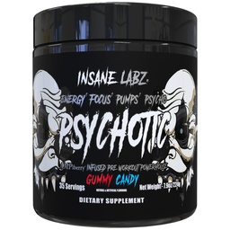 Insane Lazz Psychotic Black Edition Mid Simulant Pre Workout Powder, Ενεργειακά Focus Pumps, Φορτωμένο με Createine Beta Alanine Taurine Fueled by AMPiberry, 35 Servings (Gummy Candy)