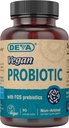 DEVA Vegan FOS Prebiyotiks Supplement ile Probiyotik - Erkekler ve Kadınlar için 100 MG Prebiyotikle 2 Milyar CFU - Non-Dairy Gluten Ücretsiz - Doğal Raf Stable - 90 Capsules