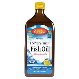 Carlson - The Very Finest Fish Oil, 1600 mg Omega-3s, Liquid Supplement, Norwegian, Wild-Caught, Sustainable Sourced , Lemon, 16. 9 Fl Oz