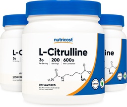 Nutricost Pure L-Citrulline (Βάση) Σκόνη (600 γραμμάρια) (3 φιάλες)