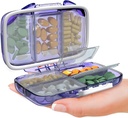 Travel Pill Organizer - Moisture Proof Φορητός κάτοχος βιταμινών με 7 διαμερίσματα, Compact Case Συμπληρωματικό για Purs Essential Medicine Kit fot Ταξιδεύοντας Pocket Pharmacy με ετικέτες, Μωβ